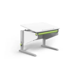 Weißer moll Winner Kinderschreibtisch mit neigbarer Tischplatte, höhenverstellbarem Gestell und grünen Akzenten für ergonomisches Lernen.